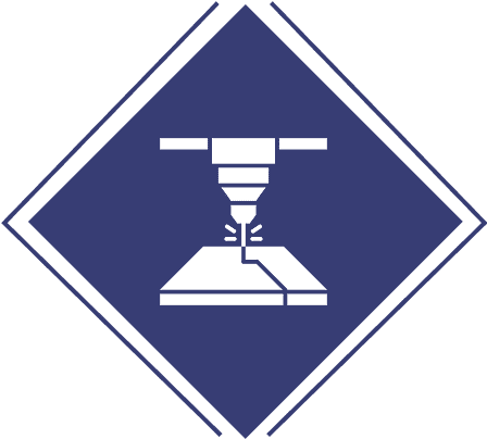 Icon of CNC machine on blue background.